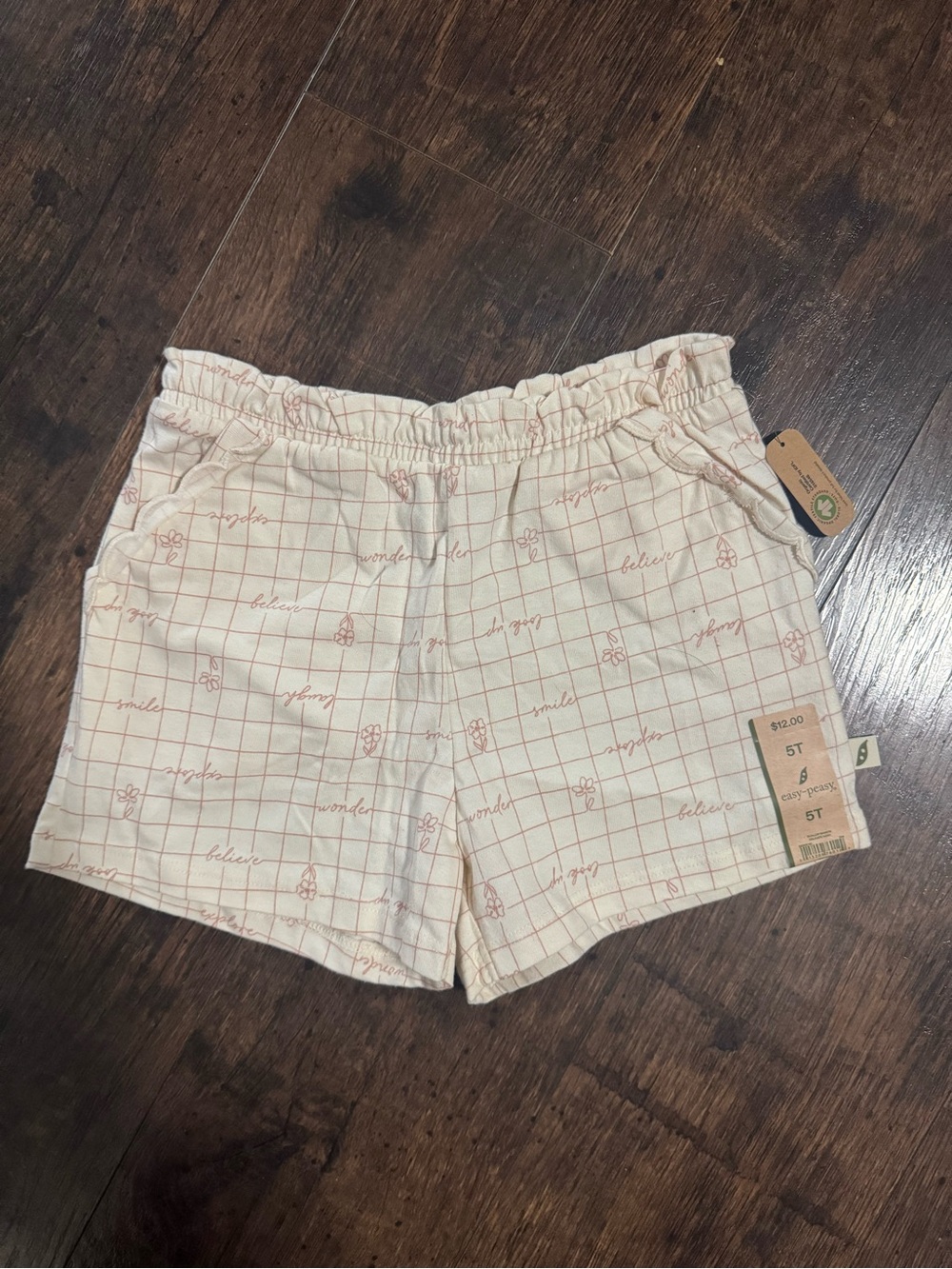 Kids Cream Grid Print Elastic-Waist Shorts